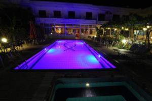 帕斯蒂达花园酒店的游泳池晚上亮着紫色