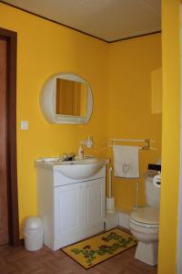 圣皮埃尔多德曼住宿加早餐膳食公寓酒店的黄色的浴室设有水槽和卫生间