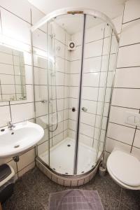 施托尔贝格布尔格霍夫酒店的带淋浴、盥洗盆和卫生间的浴室