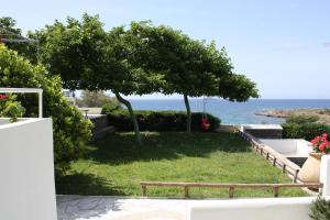 加夫里翁阿克缇欧公寓酒店的长凳,树和海洋的院子