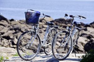 勒克鲁西克海洋堡垒酒店的两辆自行车在海边停放