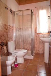 安度亚尔帕拉耶圣希内斯公寓的浴室配有卫生间、淋浴和盥洗盆。