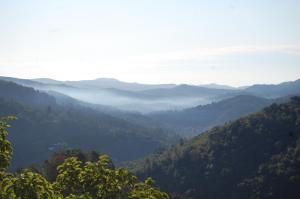 Saint-Hilaire-de-LavitLa vallée de Gaïa的享有树木和山脉的山谷美景