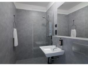 克拉科夫好好公寓式酒店的一间带水槽和镜子的浴室
