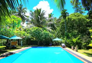 本托塔香格里兰卡别墅酒店的一座棕榈树环绕的游泳池