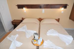 凯法洛斯艾琳一室公寓的一张带两张单人床的床,带毛巾