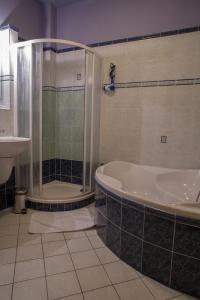 Tetčice乌赦力科酒店的带浴缸、淋浴和盥洗盆的浴室