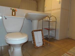 洛斯安赫莱斯Hotel Empresarial的一间带卫生间、水槽和镜子的浴室