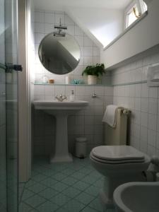 布莱德Guest House Vitaja的一间带水槽、卫生间和镜子的浴室