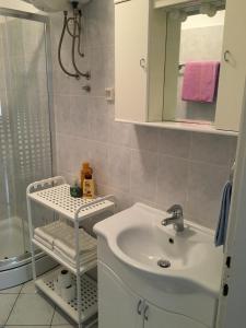 杜布罗夫尼克安德里佳纳酒店的白色的浴室设有水槽和淋浴。