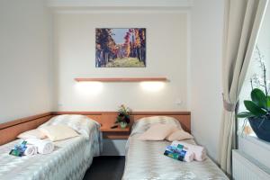 布拉格布拉格葡萄酒旅馆的客房设有两张床和一张书桌。