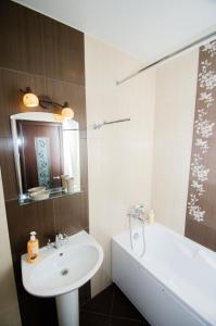 沃罗涅什ATLANT Apartments 91的浴室配有盥洗盆和浴缸。