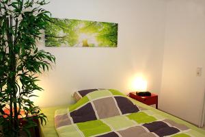 Ransbach-Baumbachbusiness + life apartment ferienwohnung的一间卧室配有一张壁画床