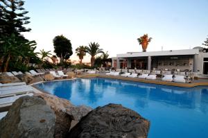 科斯镇棕榈海滩酒店 - 仅限成人的一个带白色躺椅的游泳池,一个度假村