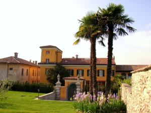 门德里西奥Castello di Brusata by Quokka 360 - romantic flat with pool的一座棕榈树和鲜花的大型黄色房子