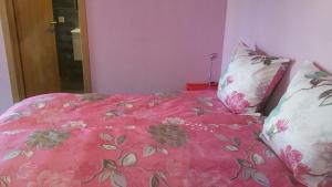 布里萨戈维纳斯瑞斯顿斯花园旅馆的一张带粉红色棉被和两个枕头的床