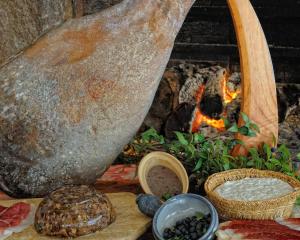 Cuttoli-CorticchiatoAuberge U Licettu的壁炉里放着面包和火