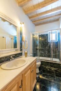 帕诺尔莫斯米科诺斯伊里尼别墅的一间带水槽、卫生间和镜子的浴室