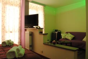 内图诺里贾纳别墅住宿加早餐旅馆的客厅设有绿色的墙壁、沙发和电视