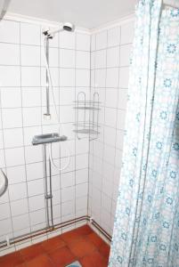 HauridaÅsens By的带淋浴和浴帘的浴室