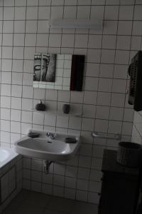 RonzonGîte les beaux-arts的白色的浴室设有水槽和镜子