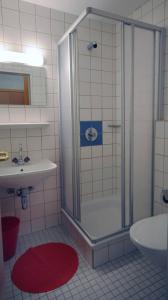 滨湖采尔滨湖采尔尤格斯酒店的带淋浴和盥洗盆的浴室