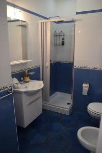 普罗奇达西罗度假屋的蓝色的浴室设有淋浴和水槽