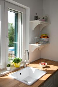 伊莫茨基Villa Luna的带水槽的厨房台面和窗户