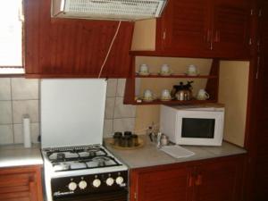泽拜盖尼松伊旅馆的厨房配有炉灶和微波炉。