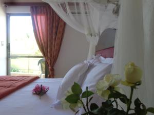 阿吉亚玛丽娜安吉拉酒店的一间卧室配有一张带天蓬的白色床