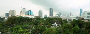 曼谷萨拉达恩假日酒店的城市天际线,有高楼