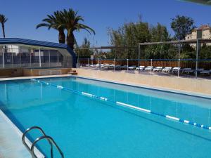 甘迪亚l'阿可丽亚露营酒店的一个带椅子和棕榈树的大型游泳池