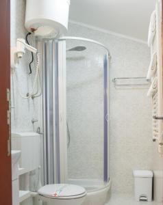科托尔巴比龙公寓酒店的带淋浴、卫生间和盥洗盆的浴室