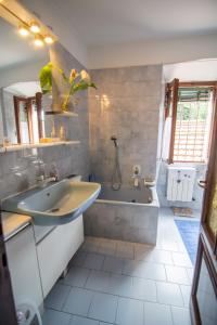 德尔维奥Casa Caterina的浴室配有盥洗盆、浴缸和盥洗盆