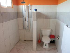 蓬塔露奇亚Corales Punta Rusia的带淋浴和卫生间的浴室