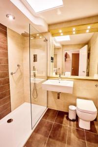 邓巴顿阿伯茨福德酒店的一间带水槽、淋浴和卫生间的浴室