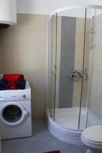 科佩尔Apartment Možina的带淋浴和洗衣机的浴室
