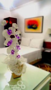 贝洛奥里藏特校园自由公寓酒店的房间里的桌子上花瓶