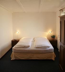 巴特霍夫加施泰因Frühstückpension Larson的一间卧室配有一张带2个床头柜的大床