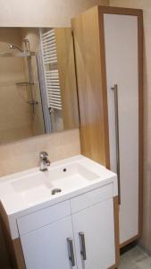 诺尔贝克全景公寓的浴室设有白色水槽和镜子