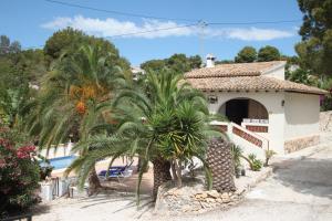 莫莱拉Miquel - pretty holiday property with garden and private pool in Moraira的一座棕榈树的房子,位于游泳池前