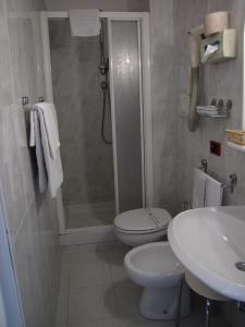 蓬泰代拉伊尔法尔盖托酒店的带淋浴、卫生间和盥洗盆的浴室