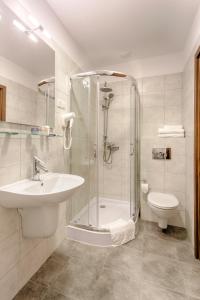 克拉科夫祖利安阿特瑞酒店 的带淋浴、盥洗盆和卫生间的浴室