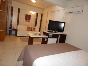 圣玛丽亚Altadomo Hotel的配有一张床和一台平面电视的酒店客房