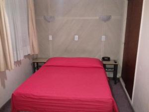 门多萨Hotel Milena的一间卧室配有两张带粉红色床单的床