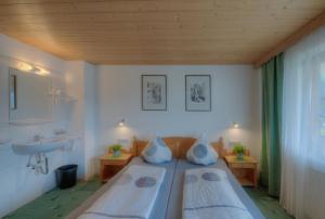 齐勒河谷采尔施维因伯格公寓的一间卧室设有一张大床和一个水槽