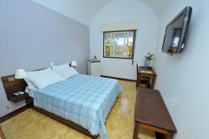 卡萨帕瓦Arcadas Hotel的一间卧室配有一张床和一台平面电视