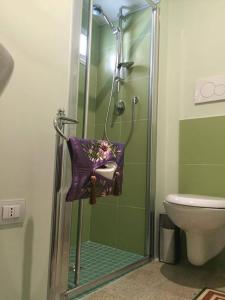科拉托Locus Amoenus Luxury Rooms的浴室内带紫色座椅的淋浴