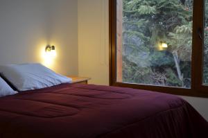 拉安戈斯图拉镇La Araucaria的一间卧室设有一张大床和大窗户