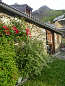 SersL'Arcouli的石头房子的旁边是红花